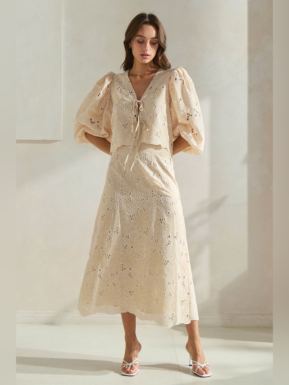 ABLE *Set* large top & skirt cream ivory eyelet camille floral eyelet NEW
